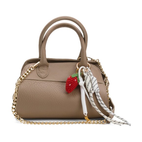 DIVINA FIRENZE Made In Italy Leather Mini Satchel With Strawberry Charm - Picture 1 of 3